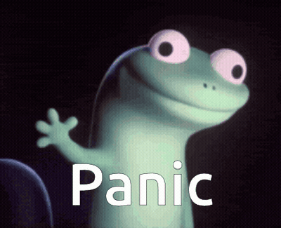 Cartoon Lizard With Pink Eyes And Panic GIF