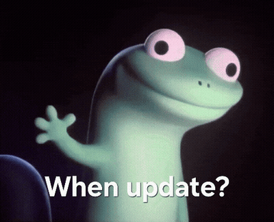 Cartoon Lizard With Pink Eyes Asking When To Update GIF