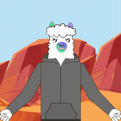 Cartoon Llama In Gray Hoodie In Desert GIF