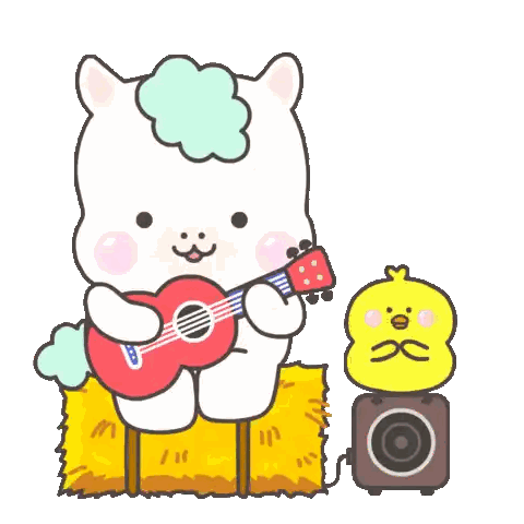 Cartoon Llama Playing Ukulele Next To Yellow Chicken Sticker