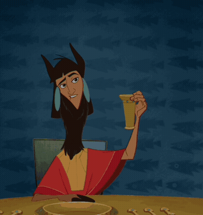 Cartoon Llama Sitting At Table Holding Yellow Cup GIF