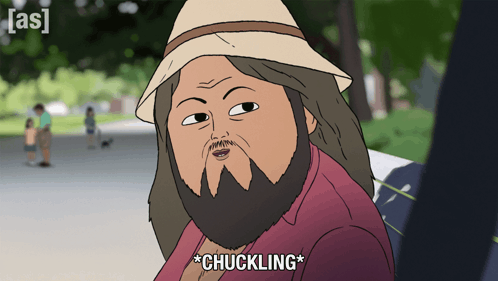 Cartoon Long Haired Bearded Man Chuckling GIF