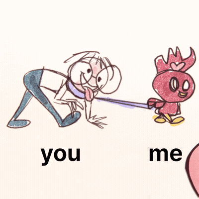 Cartoon Man And Chicken Saying You And Me GIF