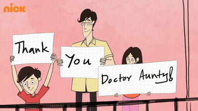 Cartoon Man And Children Holding Thank You Signs GIF