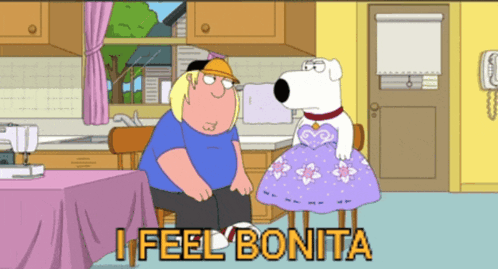 Cartoon Man And Dog With Words I Feel Bonita GIF