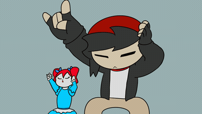 Cartoon Man And Girl Making Peace Sign GIF