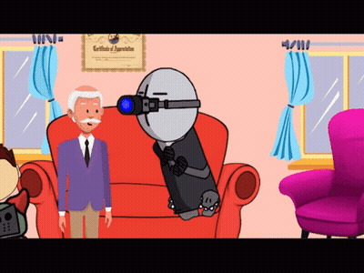 Cartoon Man And Robot With Certificate Of Appreciation GIF