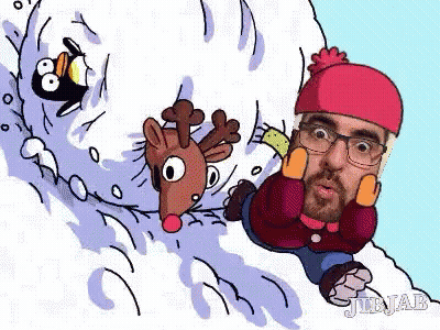 Cartoon Man And Two Reindeer Julejab GIF