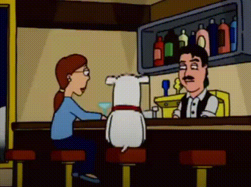 Cartoon Man And Woman At Bar With Dog GIF