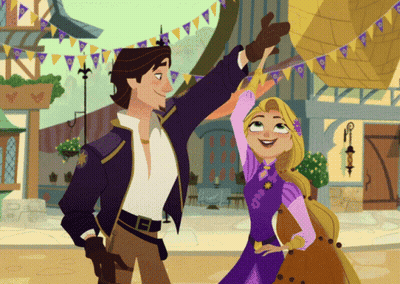 Cartoon Man And Woman Dancing In Town GIF