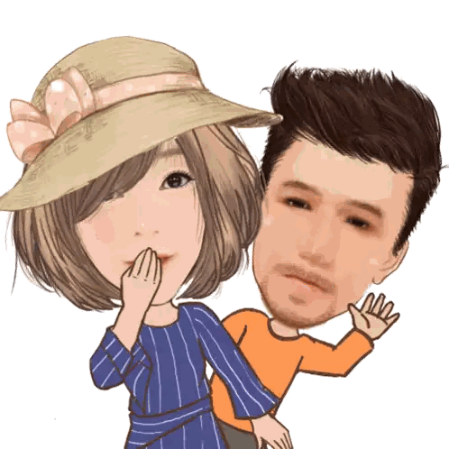 Cartoon Man And Woman Faces Sticker