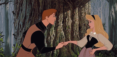 Cartoon Man And Woman Holding Hands In Forest GIF