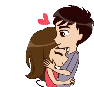 Cartoon Man And Woman Hugging With Heart Sticker