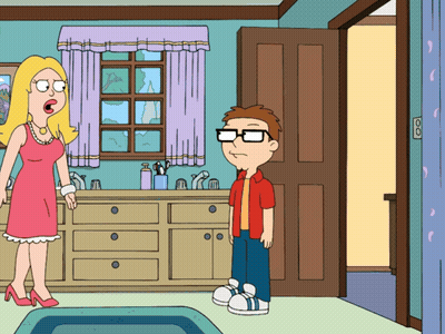 Cartoon Man And Woman In Bathroom GIF