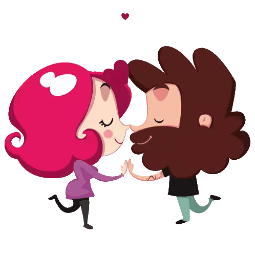Cartoon Man And Woman Kissing With Heart Sticker
