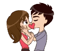 Cartoon Man And Woman Kissing With Heart Sticker