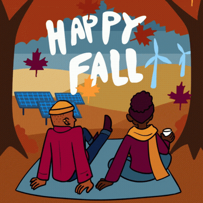 Cartoon Man And Woman On Blanket Happy Fall GIF