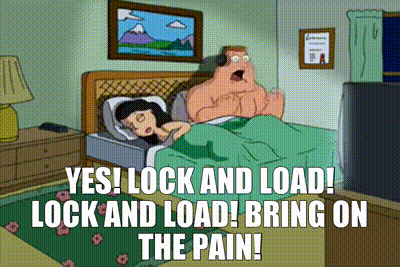 Cartoon Man And Woman With Lock And Load Text GIF