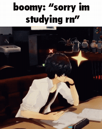 Cartoon Man At Desk Saying Boomy Sorry Im Studying Rn GIF