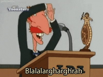 Cartoon Man At Podium Hands On Head GIF