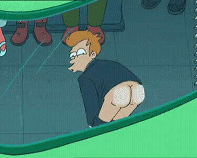 Cartoon Man Butt In Mirror GIF