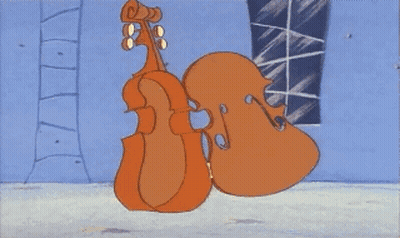 Cartoon Man Carrying Double Bass And Trombone GIF