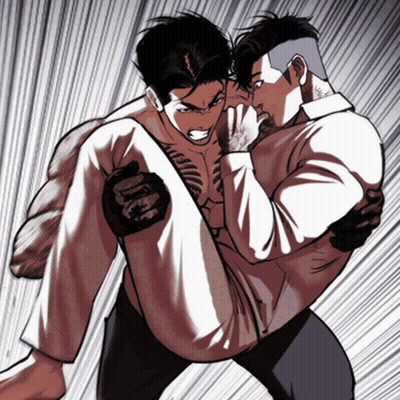 Cartoon Man Carrying Man With Chest Tattoo GIF