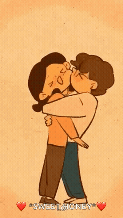 Cartoon Man Carrying Woman Kissing Her Cheek GIF