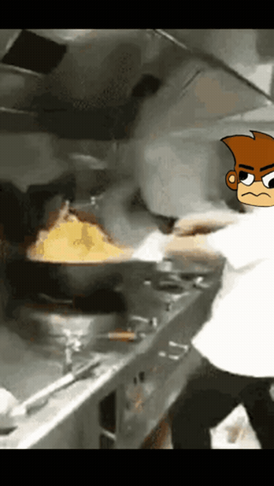 Cartoon Man Cooking In Kitchen GIF