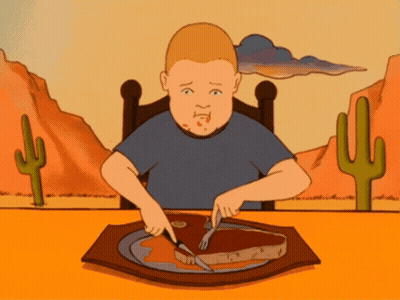Cartoon Man Cutting Steak GIF