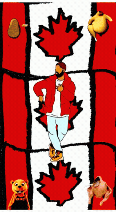 Cartoon Man Dancing In Front Of Canadian Flag GIF