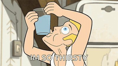 Cartoon Man Drinking Water Saying I'm So Thirsty GIF