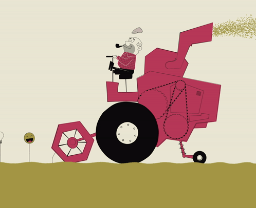 Cartoon Man Driving Combine Harvester GIF