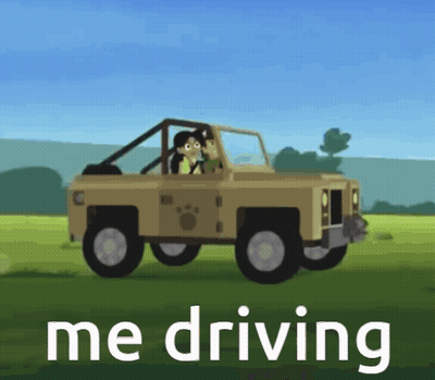 Cartoon Man Driving Jeep Saying Me Driving GIF