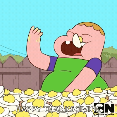 Cartoon Man Eating Eggs Happy Thanksgiving GIF