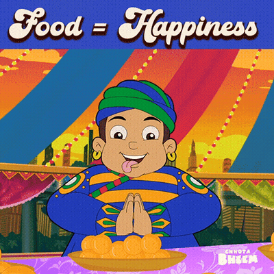 Cartoon Man Eating Food Food Equals Happiness GIF