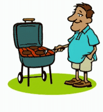 Cartoon Man Grilling Burgers On Barbecue GIF