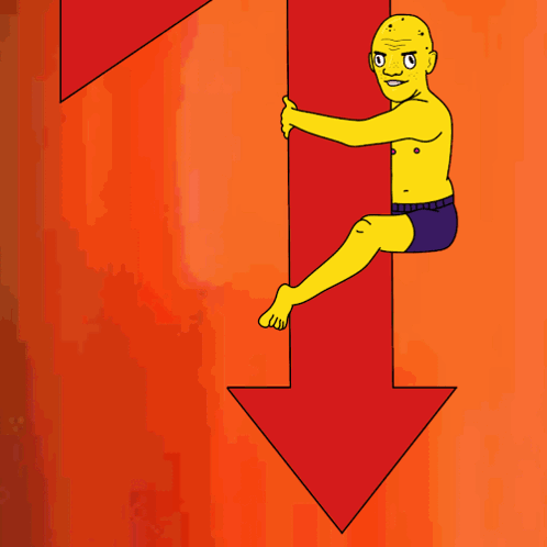 Cartoon Man Hanging On Red Arrow GIF