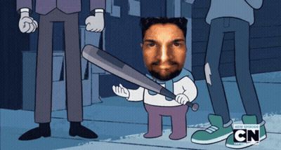 Cartoon Man Holding Baseball Bat With CN GIF