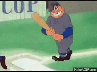 Cartoon Man Holding Baseball Bat With Cup GIF