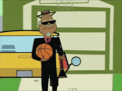 Cartoon Man Holding Basketball And Trumpet GIF