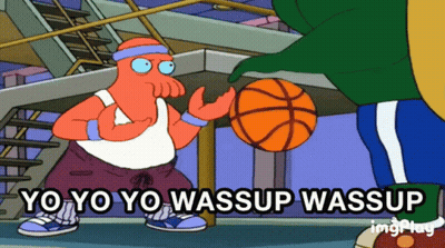 Cartoon Man Holding Basketball Saying Yo Yo Yo Wassup Wassup GIF