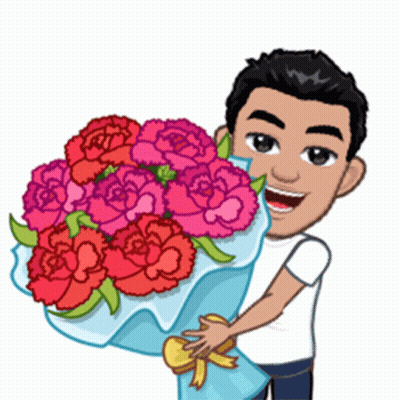 Cartoon Man Holding Bouquet Of Carnations GIF