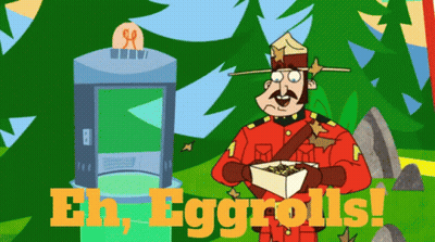 Cartoon Man Holding Box Saying Eh Eggrolls GIF