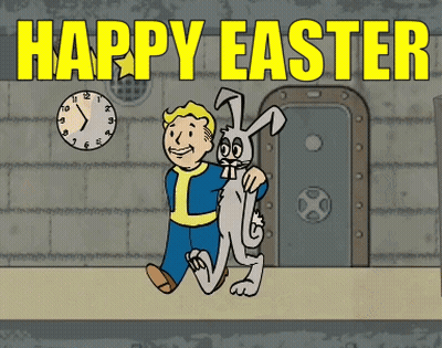 Cartoon Man Holding Bunny Saying Happy Easter GIF