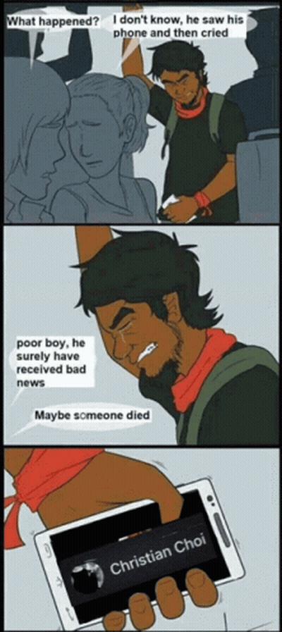 Cartoon Man Holding Cell Phone With Christian Choi GIF