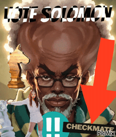 Cartoon Man Holding Chess Piece Saying Vote Solomon GIF