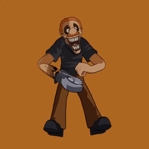 Cartoon Man Holding Circular Saw Surprised GIF