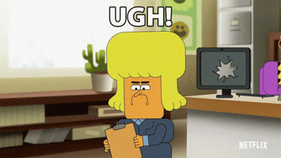 Cartoon Man Holding Clipboard Saying Ugh GIF