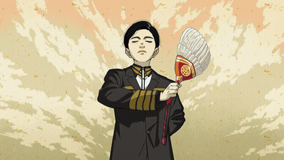 Cartoon Man Holding Feather Fan GIF